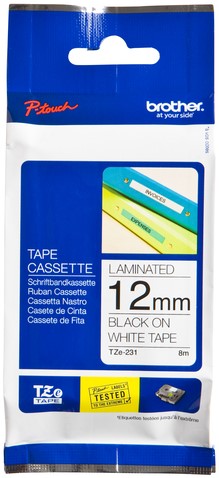 Labeltape Brother P-touch TZe-231 standaard 12mm zwart op wit