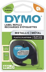 Labeltape Dymo LetraTag metallic 12mm zwart op zilver