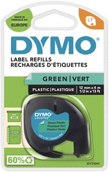 Labeltape Dymo LetraTag plastic 12mm zwart op groen