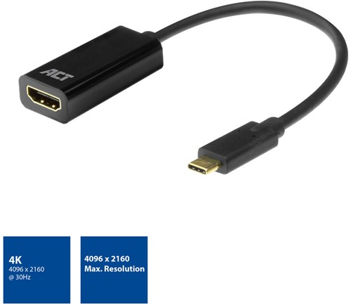 ACT AC7305 video kabel adapter 0,15 m USB Type-C HDMI Type A (Standaard) Zwart-2