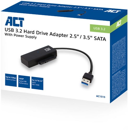 ACT AC1515 tussenstuk voor kabels 2.5/3.5" SATA USB A Zwart-2