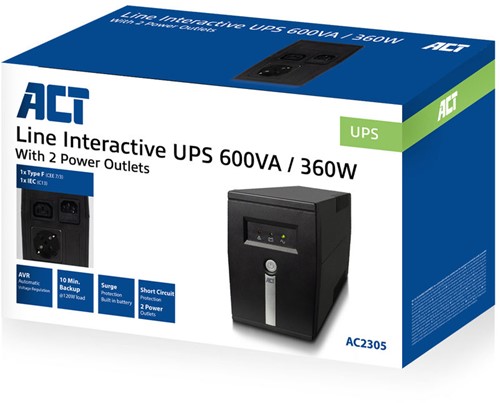 ACT AC2305 UPS Line-interactive 0,6 kVA 360 W 2 AC-uitgang(en)-2
