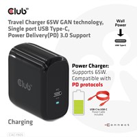 CLUB3D Travel Charger 65W GAN technology, Single port USB Type-C, Power Delivery(PD) 3.0 Support ( geschikt voor Apple macbooks 65W max)-3