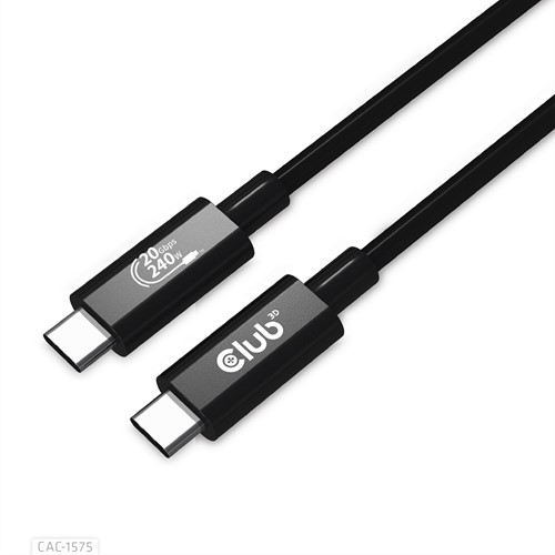 CLUB3D USB4 Gen2x2 Type-C Bi-Directional Cable 4K60Hz, Data 20Gbps, PD 240W(48V/5A) EPR M/M 2m USB IF GECERTIFCIEERD-2