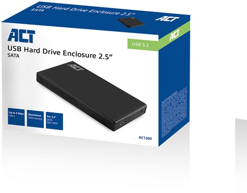 ACT AC1200 behuizing voor opslagstations HDD-/SSD-behuizing Zwart 2.5"-2