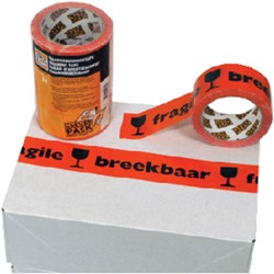 Verpakkingstape CleverPack breekbaar 50mmx66m PP oranje/zwart