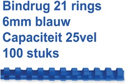Bindrug Fellowes 6mm 21rings A4 blauw 100stuks