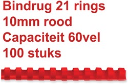 Bindrug Fellowes 10mm 21rings A4 rood 100stuks
