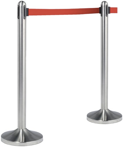 Afzetpaal Securit RVS met rolband 210cm rood-2