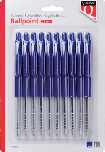 Balpen Quantore drukknop blauw 10 stuks