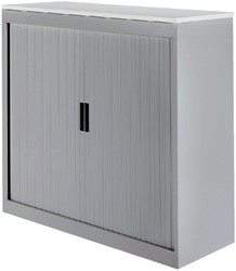 Roldeurkast 30H aluminiumlook met topblad wit