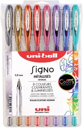 Gelschrijver Uni-ball Signo metallic etui à 8 kleuren