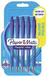 Balpen Paper Mate Flexgrip Ultra blauw medium 5 stuks bliste
