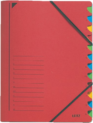 Sorteermap Leitz 12 tabbladen karton rood