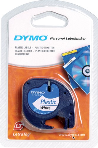 Labeltape Dymo LetraTag plastic 12mm zwart op wit-1