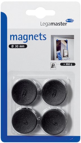 Magneet Legamaster 30mm 850gr zwart 4stuks