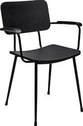Gerlin AC stoel incl. armleggers zwart, onderstel 4-poots staal mat zwart, rug en zitting eiken multiplex zwart