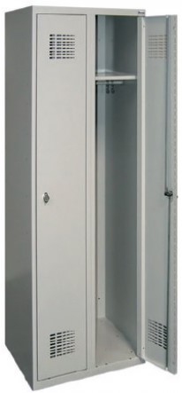 Garderobekast Sum 320 W op pootjes, voorzien van 3 zijdige sluiting en cilinderslot. Kleur kast grijs, deur in diverse kleuren. Buitenmaten (hxbxd): 1940mm x 800mm x 500mm.