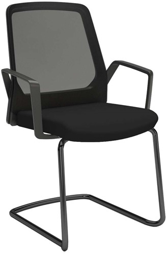 Buddyis3 bezoekersstoel/vergaderstoel, zitting gestoffeerd, rugleuning netbespanning, onderstel stalen buizen zwart, armleggers kunststof zwart, stapelbaar (4stuks)