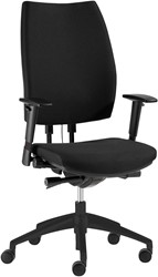 Sitlife bureaustoel Metis, zitting en rug in gestoffeerd in zwart, voetenkruis in zwart. Zitdiepte, rugleuning verstelling, synchroonmechaniek