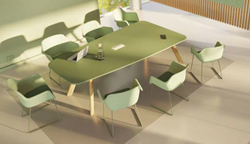 Vepa Contact videoconferencingtafel met stalen poot, trapeziumvormig, vaste hoogte 74 cm