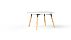 Huislijn Corner tafel rond, op 4-poots houten frame Ø 5 cm, 75 cm hoog.