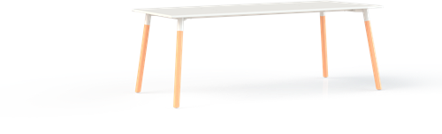 Huislijn Corner tafel recht, blad met rechte hoeken, op 4-poots houten frame Ø 5 cm, 75 cm hoog.
