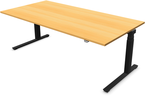 Palmberg Crew bureau, hoogte elektrisch verstelbaar 650 - 1250 mm. Afmeting blad 200x80cm in kleur beuken en onderstel zwart