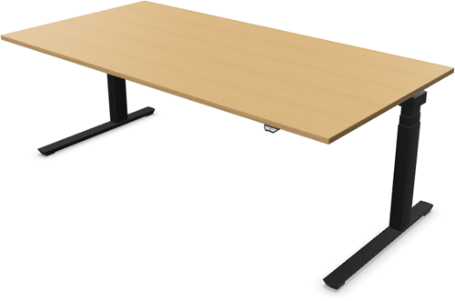 Palmberg Crew bureau, hoogte elektrisch verstelbaar 650 - 1250 mm.  Afmeting blad 180x80cm in kleur natuur eiken en onderstel zwart