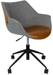 Zuiver Office Doulton stoel. Multiplex kuip met gewatteerde bekleding 100% polyester, vintage PU-leer op zitting en rugleuning, frame 4-sterren stalen onderstel in zwart met wielen
