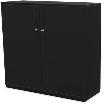 Palmberg draaideurkast 3OH op sokkel, met middenwand en voorzien van legborden. Afmeting 114x120x44cm (hxbxd) in kleur vulkaanzwart