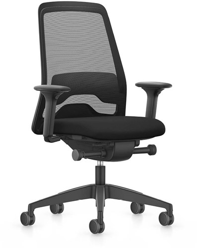 NEW EVERYis1 bureaustoel incl. 4D armleggers, zitdiepte verstelling en lendesteun. Zitting in zwart, rug in netbespanning met verhoogde gasveer 4-6cm