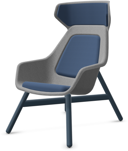 Felt Relax Fauteuil hoog met houten 4-poots frame RAL 250.30.15 marine gelakt. Kuip lichtgrijs, stoffering Xtreme Martinique YS004.