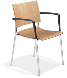 Bezoekersstoel Freek 4-poots, rug en zitting naturel beuken met armleggers.