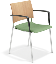 Bezoekersstoel Freek 4-poots, rug naturel beuken, zitting gestoffeerd, met armleggers.
