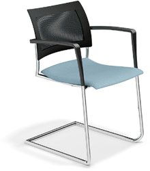 Vergaderstoel Freek sledeframe, rug mesh, zitting gestoffeerd, met armleggers.