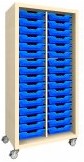 Flexio kast met laden bxhxd 74x156x47cm. Ombouw lichtgewicht in essenstructuur, binnenwerk wit. Laden 7,5cm  2x16 stuks in blauw incl. zwenkwielen