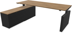 Voortman Hi Tee bureautafels met pootvervangende kasten en wangpoot, bediening hoog/laag onder blad, 3x T3 lades. Afmeting kasten combinatie (HxBxD): 54x160x40 cm