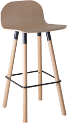 Carvi hoge kruk met 4-poots houten poten en metalen frame, kuip hout.