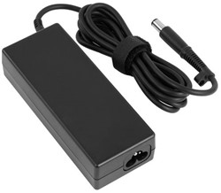 HP 90W AC adapter for HP laptops, 19.5V output, 4.62A current, 7.4 x 5.0 mm connector, CE certified.