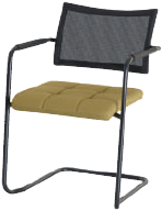 Huislijn bezoekersstoel Alfa, lage rug in netbespanning, zitting gestoffeerd, onderstel in sledeframe met viltdoppen