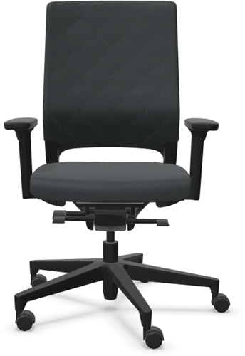 Klöber Mera Diamond bureaustoel, rondom gestoffeerde rugleuning, zitdiepte- en zitneigverstelling, 3D armleggers - Cura antraciet - Zwart - Softwielen voor harde vloer