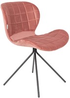 Zuiver OMG stoel in fluweel. Rugleuning en zitting gewatteerd in 100% polyester velours, frame 4-poots gepoedercoat stalen poten in zwart met kunststof voetdoppen - velvet old pink