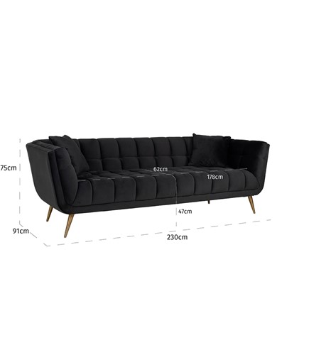 Bank Huxley Velvet, poten brushed gold, kleur Quartz Antraciet 801-3