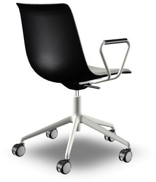 SHUFFLEis1 bureaustoel met gestoffeerde zitting en rugleuning en hoogglans kunststof rugschaal - ringarmlegger - Era agaatgrijs (CSE46) - wit - zwart - softwielen voor harde vloer-3