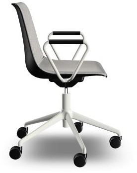 SHUFFLEis1 bureaustoel met gestoffeerde zitting en rugleuning en hoogglans kunststof rugschaal - ringarmlegger - Era agaatgrijs (CSE46) - wit - zwart - softwielen voor harde vloer-2