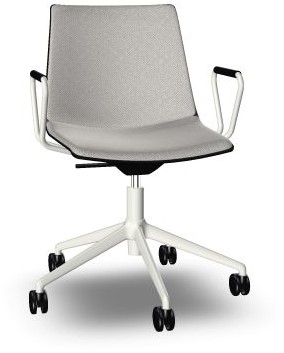 SHUFFLEis1 bureaustoel met gestoffeerde zitting en rugleuning en hoogglans kunststof rugschaal - ringarmlegger - Era agaatgrijs (CSE46) - wit - zwart - softwielen voor harde vloer