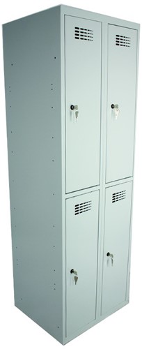 Lockerkast 2 hoog, lockers 30cm breed. Sluiting 1-punts cilinderslot.