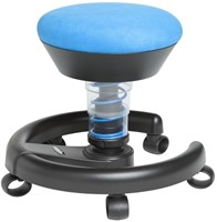 Swoppster kinderbureaustoel stof en veer in blauw, voetenring met wielen en glijdoppen.