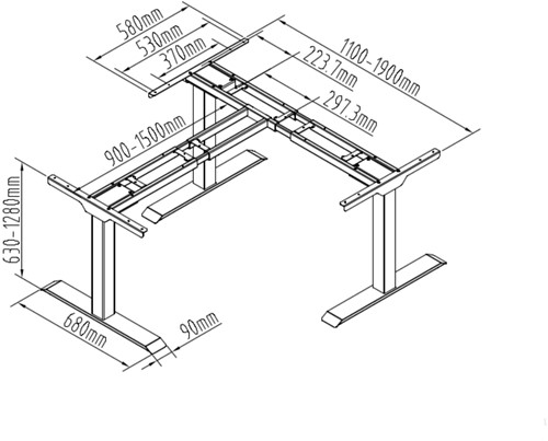 Budget Office zit/sta Deluxe elektrisch verstelbaar 65-128cm hoekframe - Grijs-2